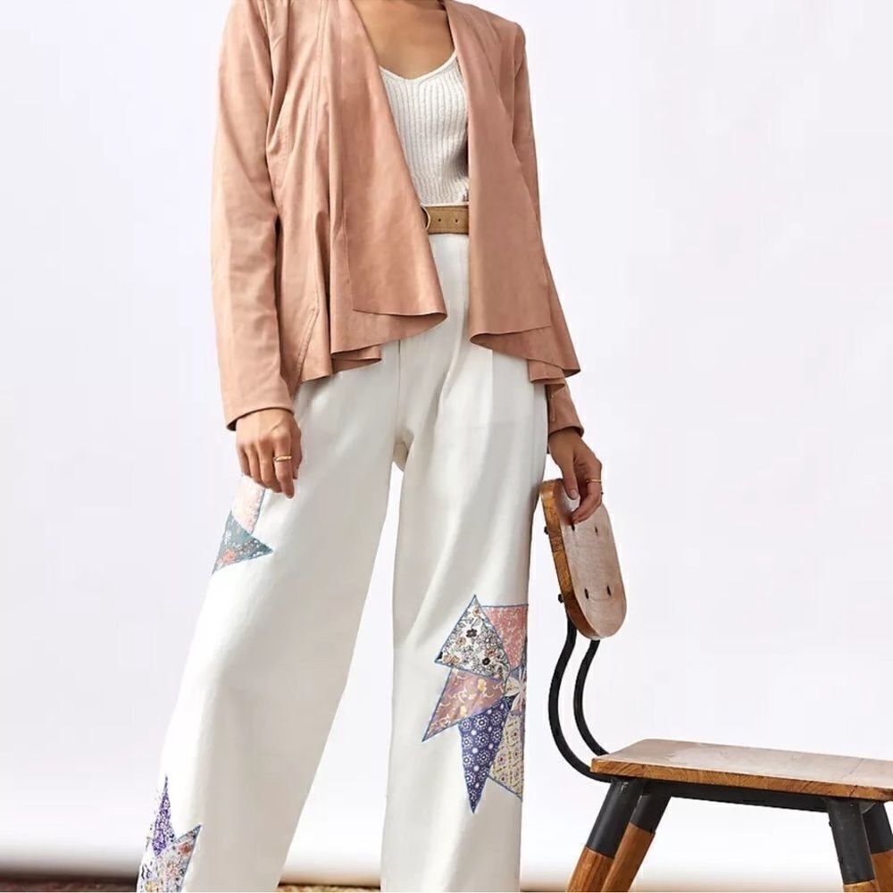 Hutch Anthropologie Open Front Waterfall Jacket Vegan Suede Neutral Small